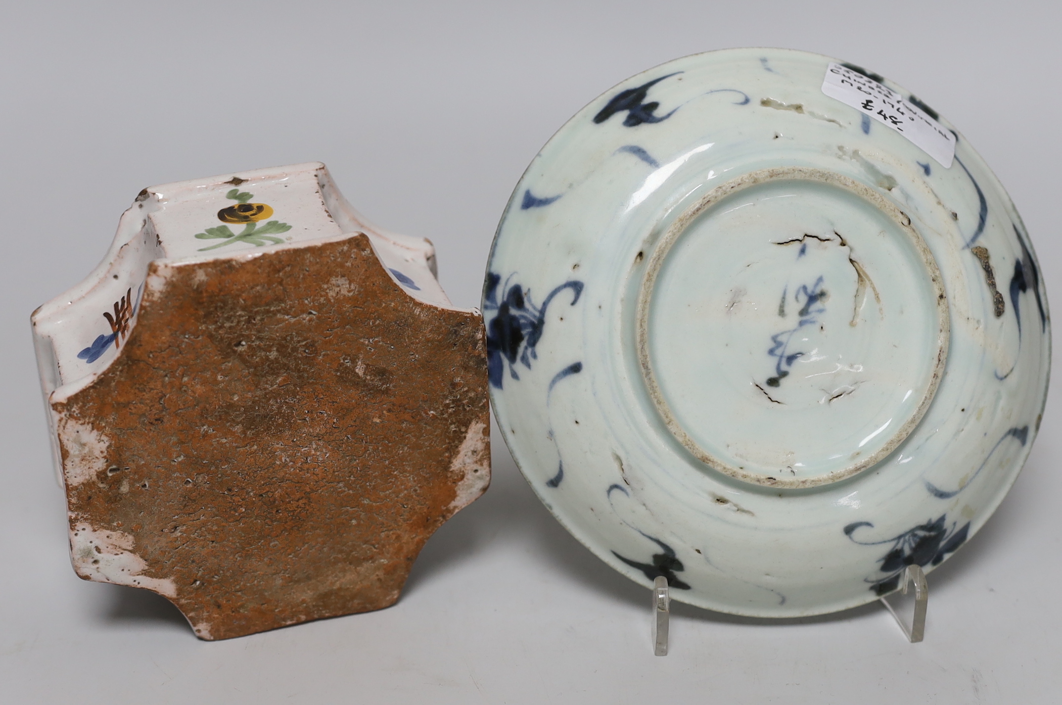 A French faience inkstand and a Chinese provincial dish